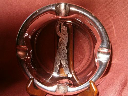 Golfer silver on Glass Ashtray