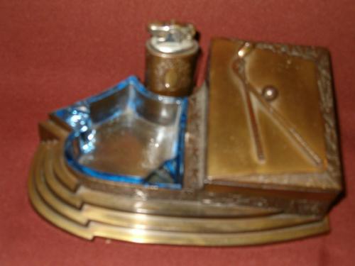 Bronze Cigarette Holder, Lighter and Ashtray